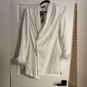 Nasty Gal White Feather-Trim Blazer